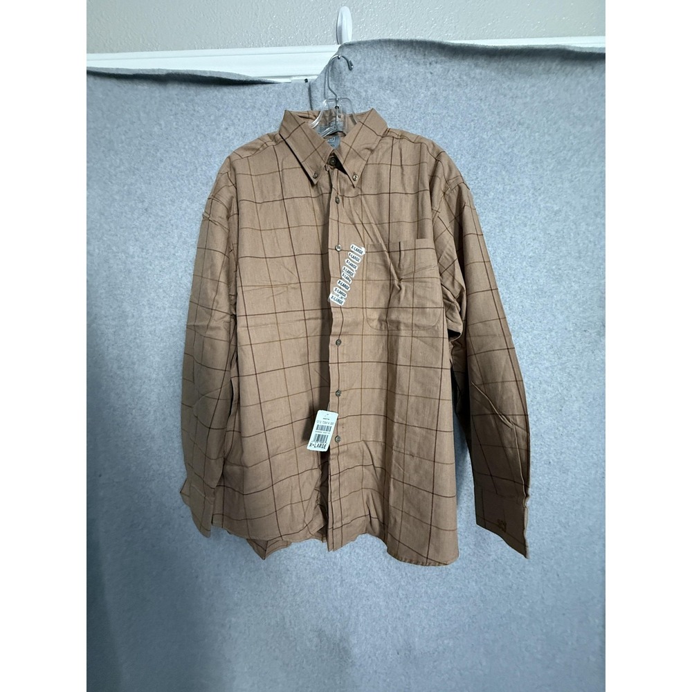 Vintage Haggar Shirt Mens XL Brown Windowpane Check Button Down‎ Casual 90s